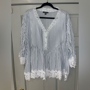 Lace trim striped shirt